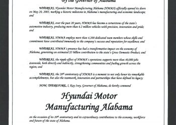 앨라배마 주 정부, 현대자동차 몽고메리 공장 20주년 기념행사 개최