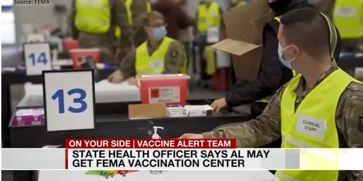 앨라배마, FEMA 전국 시험 백신센터 후보 제외