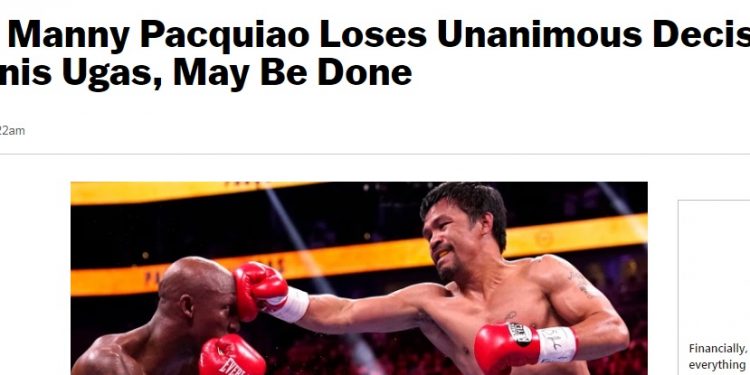 필리핀 복싱영웅 파퀴아오, 2년 만의 복귀전서 판정패