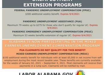 앨라배마, 연방 실업 수당 종료, 매주 275불만 받는다