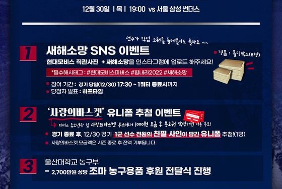 프로농구 현대모비스, 홈 4연전 이벤트로 관중 몰이 나선다