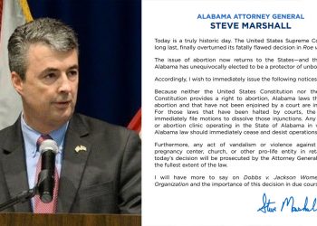 주법무장관: 이제 낙태는 앨라배마에서 불법이다