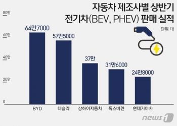 글로벌 전기車시장 현대·기아 5위…中 BYD, 테슬라 추월