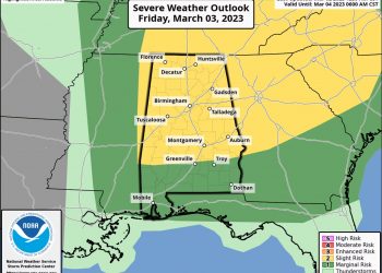 금요일, 강풍 동반한 폭풍 앨라배마 지나가 “주의보”