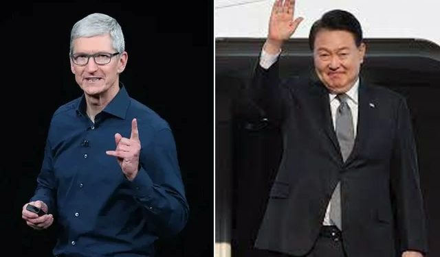 윤 대통령, 팀 쿡 애플 CEO 접견…”한번 뵙고 싶었다” 악수