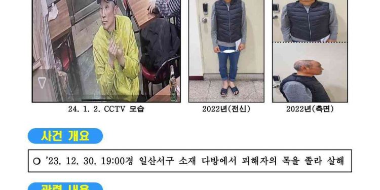다방 여성업주 2명 잇단 살해 지문감식서 ‘동일범’…50대 공개수배