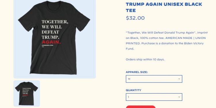 “함께라면 트럼프 또 물리칠 겁니다” 바이든 캠프, 셔츠 판매 개시
