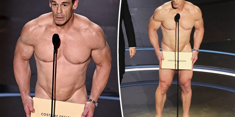 존 시나, 알몸으로 무대 등장…”남자 몸 웃음거리 아냐” 울상 [96회 아카데미]