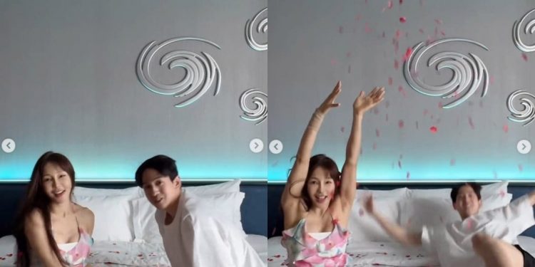 미나, ’17세 연하’ 남편 류필립과 침대 위에서 꽃 뿌리고…사랑 가득 부부