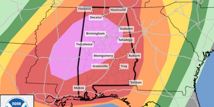 앨라배마, 15일과 16일 토네이도 경보 발령