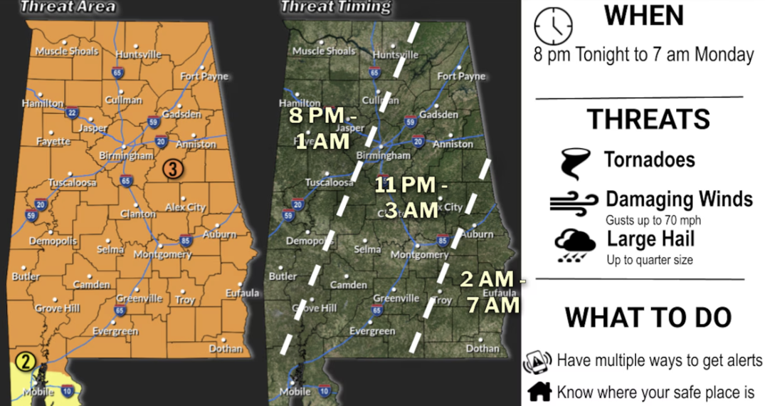앨라배마 전역 강한 폭풍 경보…토네이도 주의보 발령