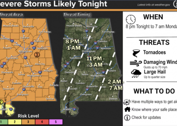 앨라배마 전역 강한 폭풍 경보…토네이도 주의보 발령
